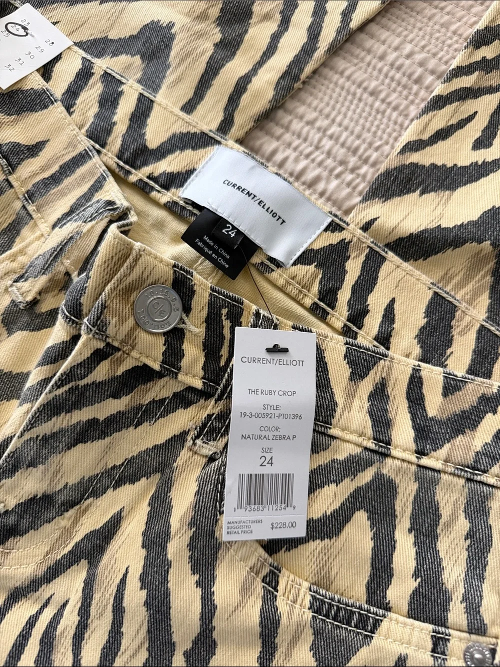 Current/Elliott The Ruby Crop in Natural Zebra Print jeans | Sz 24
